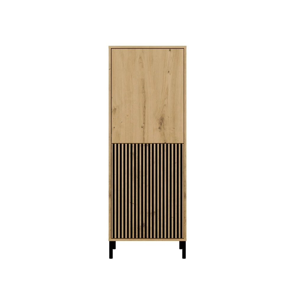 Vetrina KAMARO 2dk slim/liscio rovere artisan doghe decorative frontale scanalato + classico per soggiorno