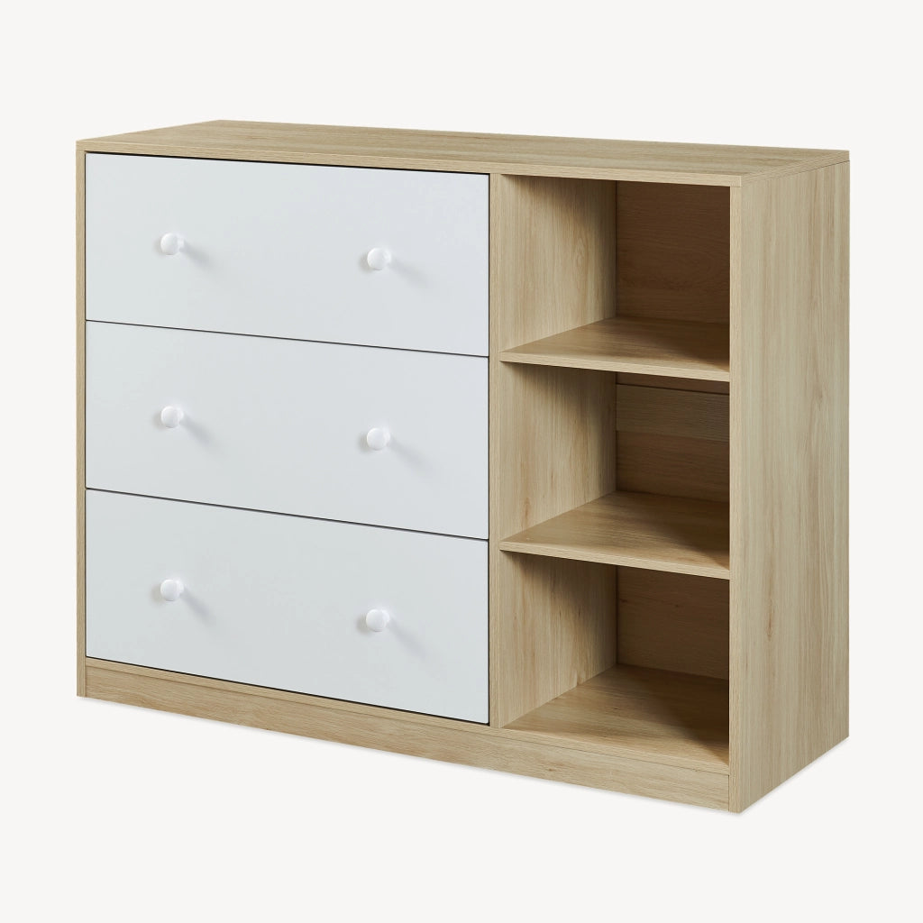 Cassettiera Beldinupp con Piano Fasciatoio Rimovibile 93 x 110 x 55 cm - Effetto Rovere / Bianco [en.casa]