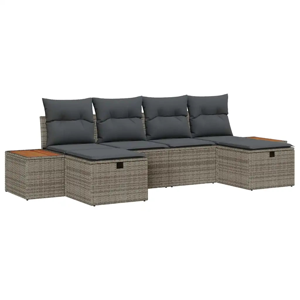 Set Divano da Giardino con cuscino 6 pcs Grigio polyrattan