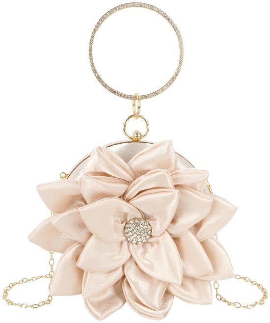 Clutch con disegno floreale e impugnatura con strass, elegante borsa a spalla e borsa per occasioni speciali
