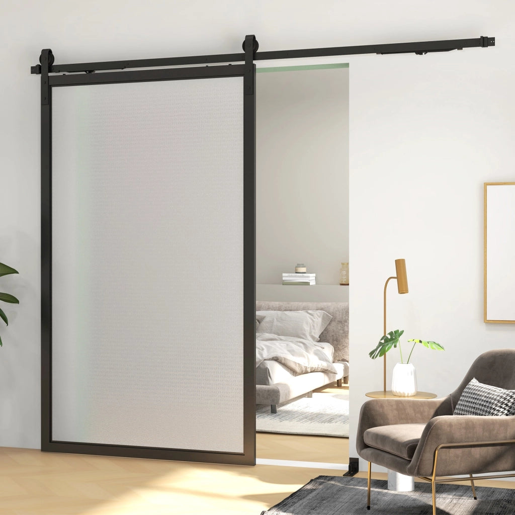 Kit Porta Scorrevole 90kg max Salvaspazio 244x0,5x4 cm in Acciaio al Carbonio con Accessori Nero