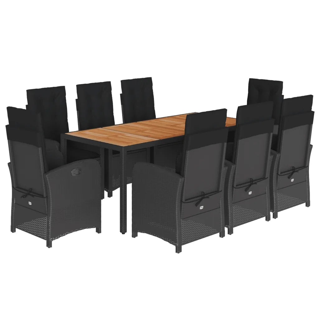 Set da Pranzo da Giardino 9 pz con Cuscini Nero in Polyrattan 3212238