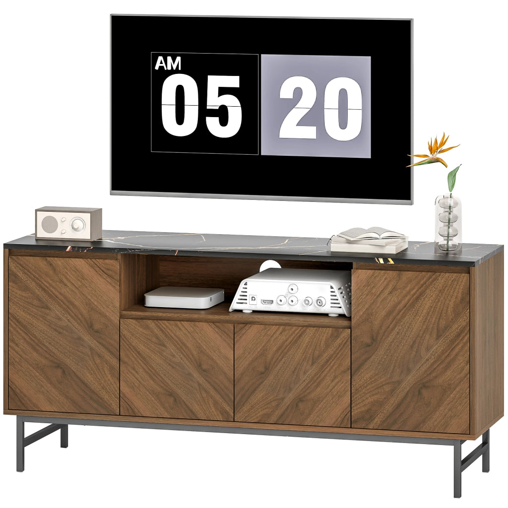 Mobile TV per 65 pollici in legno con scomparto aperto e passacavi, effetto noce ¨C zephmum ¨C 140x39x66 cm