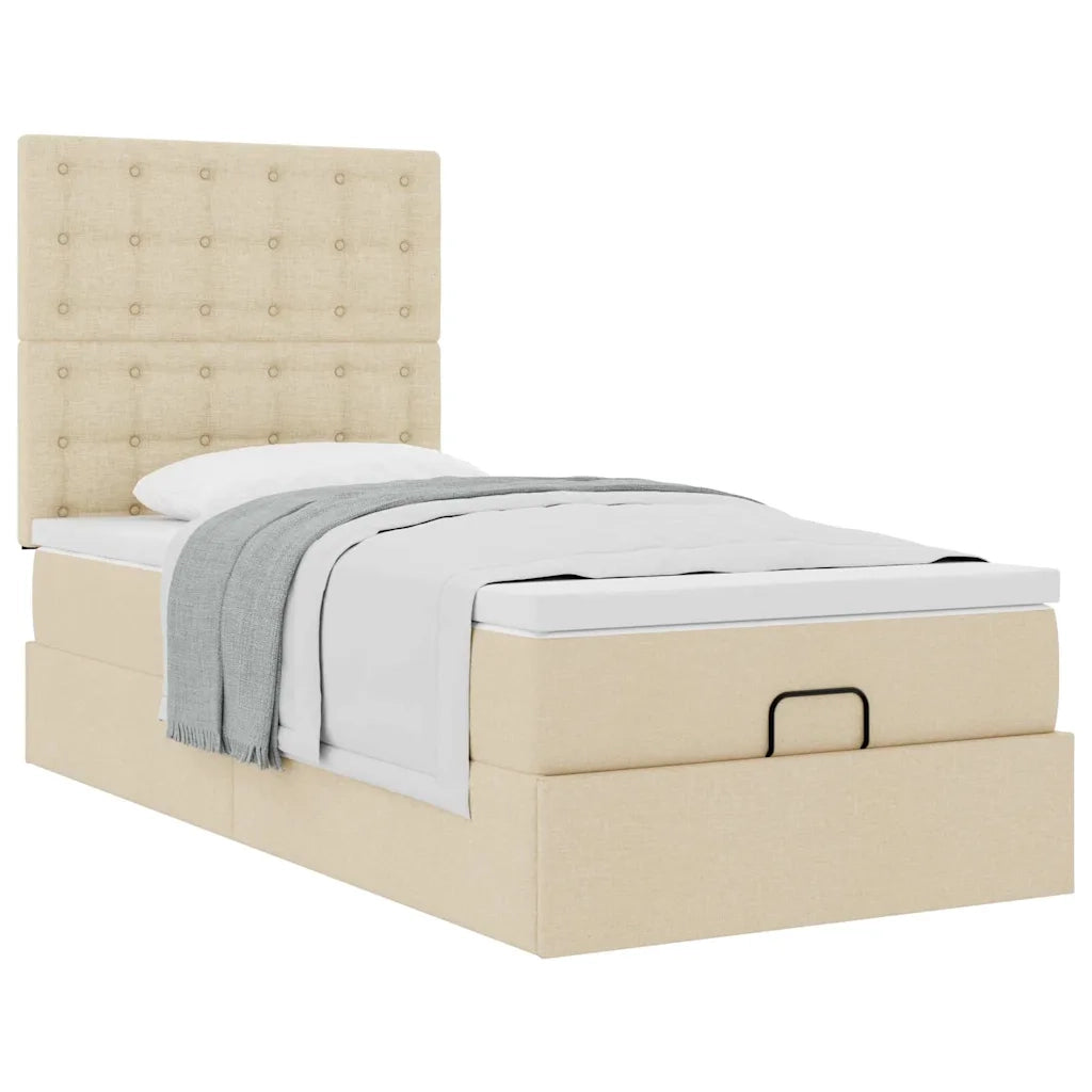 Struttura Letto Pouf con Materasso Crema 80x200 cm in Tessuto 3313283