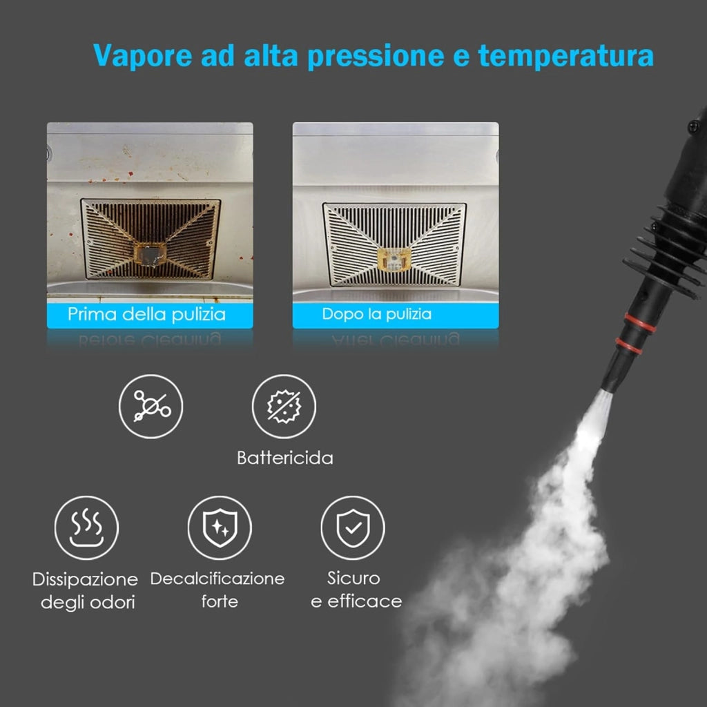 Pulitore Vapore 350 ml, Pulitore a Vapore Portatile Multiuso 3 Bar, con 9 Accessori (Giallo)