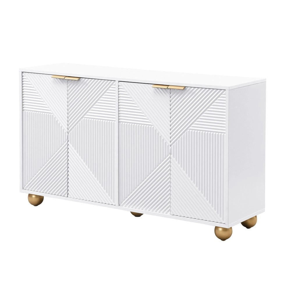 Credenza 4 Ante ¨C Xylo ¨C Legno, Ripiani Regolabili, Gambe Sferiche, Maniglie in Metallo