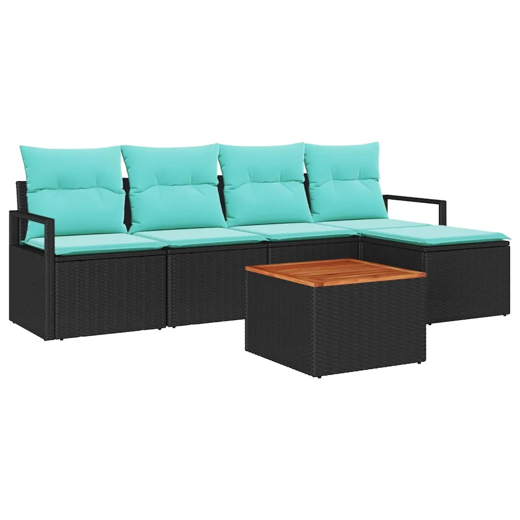 Set Divano da Giardino con cuscino 6 pcs Nero polyrattan