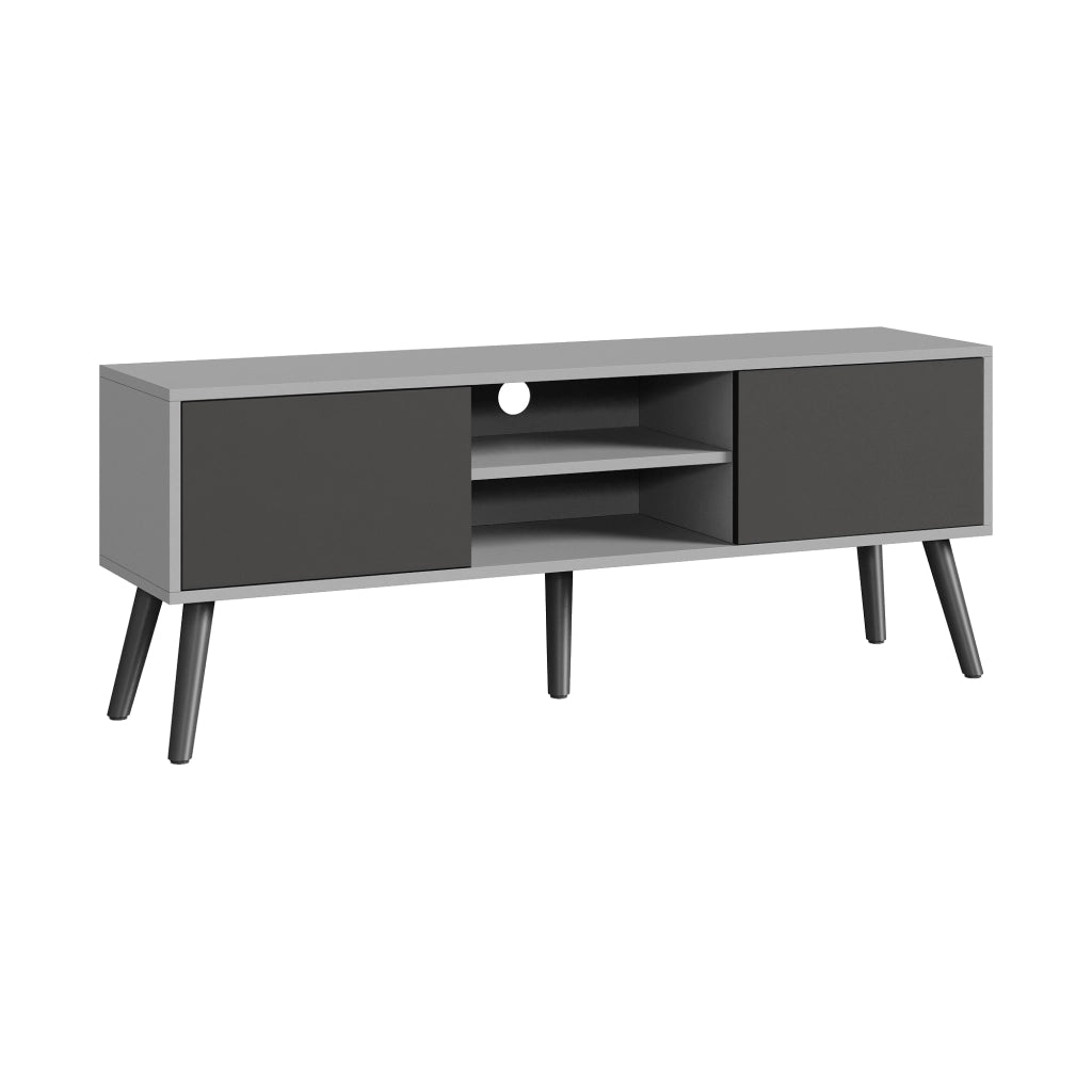 Mobile Porta TV Eskilstuna a 2 Ante e Ripiani 120 x 30 x 47 cm - Grigio Chiaro/Nero [en.casa]