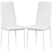 Set di 2 Sedie da Pranzo Moderne con Schienale Alto in Finta Pelle e Acciaio, 41x50x97 cm, Bianco