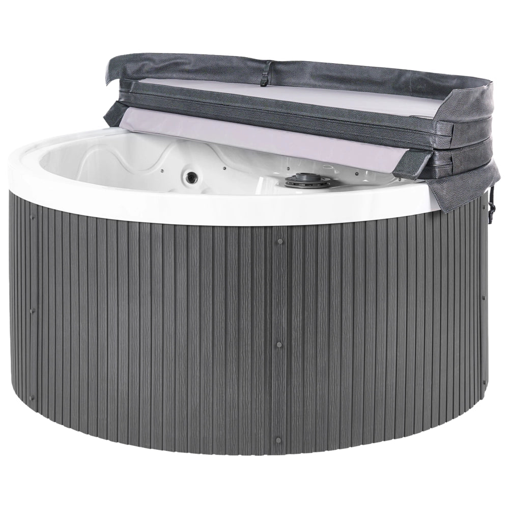 Vasca idromassaggio Grigio Acrilico 198 cm 22 Getti Marrone Pannelli Esterni Rotondi con Riscaldamento LED