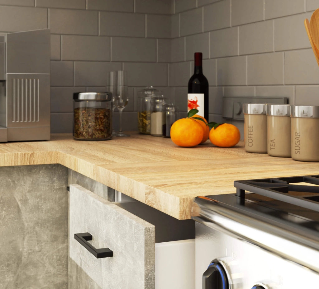 AKORD Set di Mobili da Cucina OLIWIA 240 cm Cemento 240 cm 11 porte 1 cassetto 240x46x203 cm