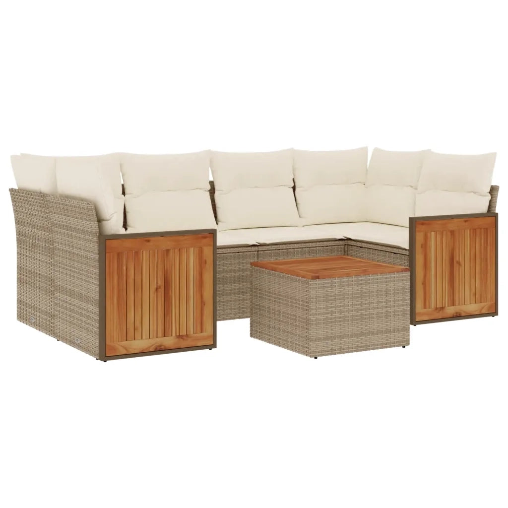 Set Divani da Giardino 7 pz con Cuscini Beige in Polyrattan 3259881