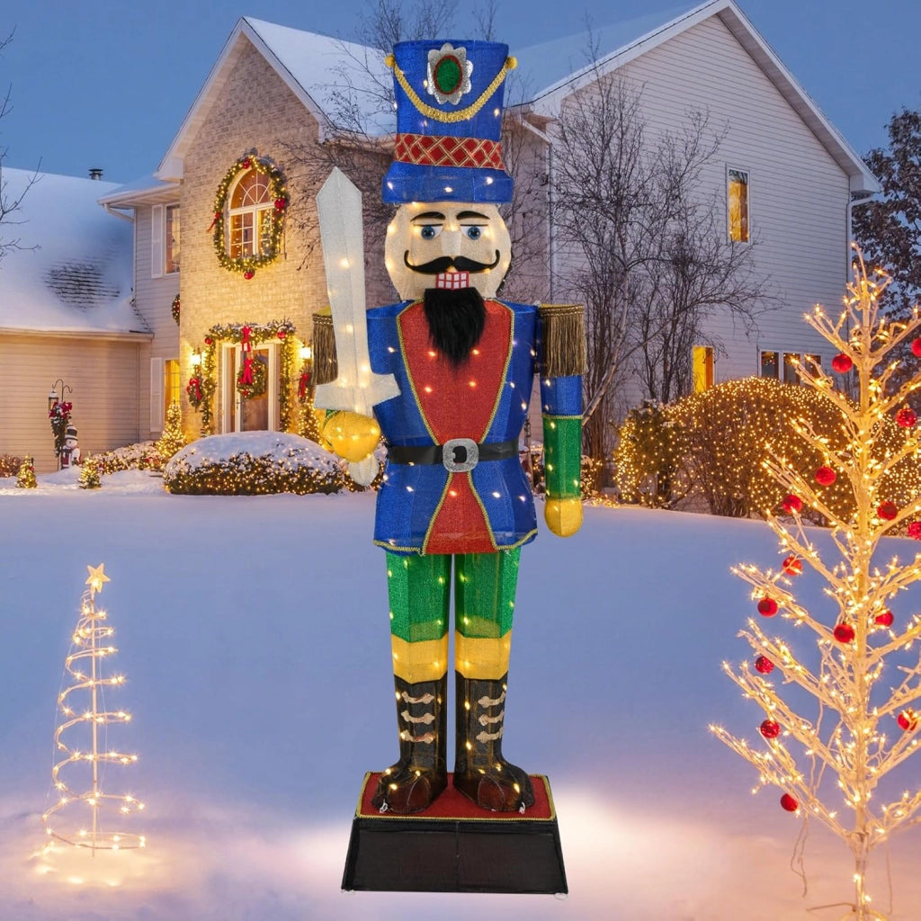 Decorazioni Natalizie, Schiaccianoci Natale Grande Soldatino 184 CM, 110 Luci Bianche Calde, Base Metallica, Addobbi Natalizi per Esterno Interno per Casa, Cortile, Giardino