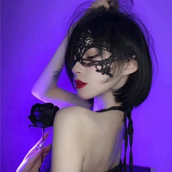 Maschera per volto con occhi finto e fiore, con clip per naso e visiera per protezione dal vento.