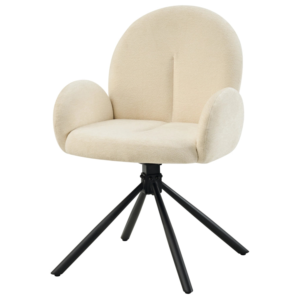 Set di 2 sedie girevoli con braccioli in chenille e gambe in metallo; bianco crema