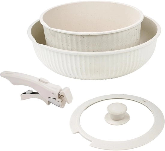 Set di cottura 3 pezzi - Padella da 26 cm - Ciotola da 20 cm - Manico rimovibile - Profondità 6/8,5 cm - Ideale per cucinare e cuocere - Piatto da cottura