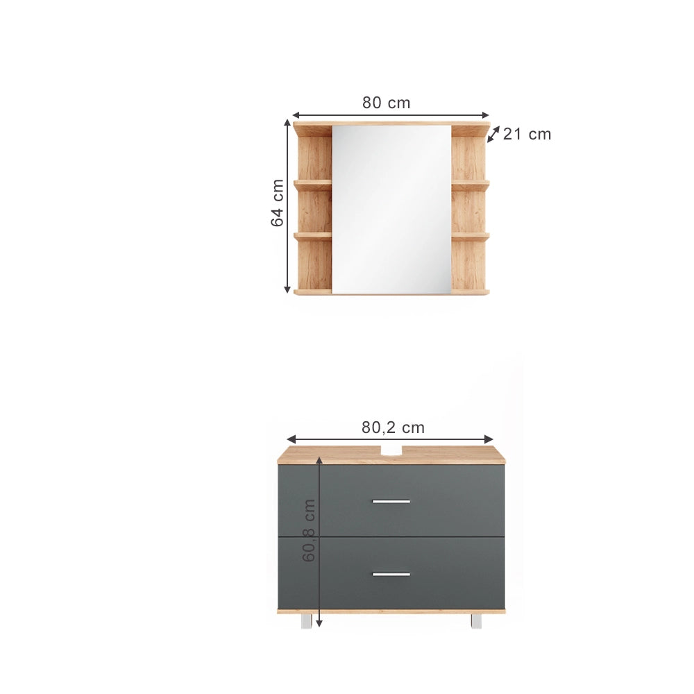 Vicco Set mobili bagno Antracite/quercia dorata 2 parti