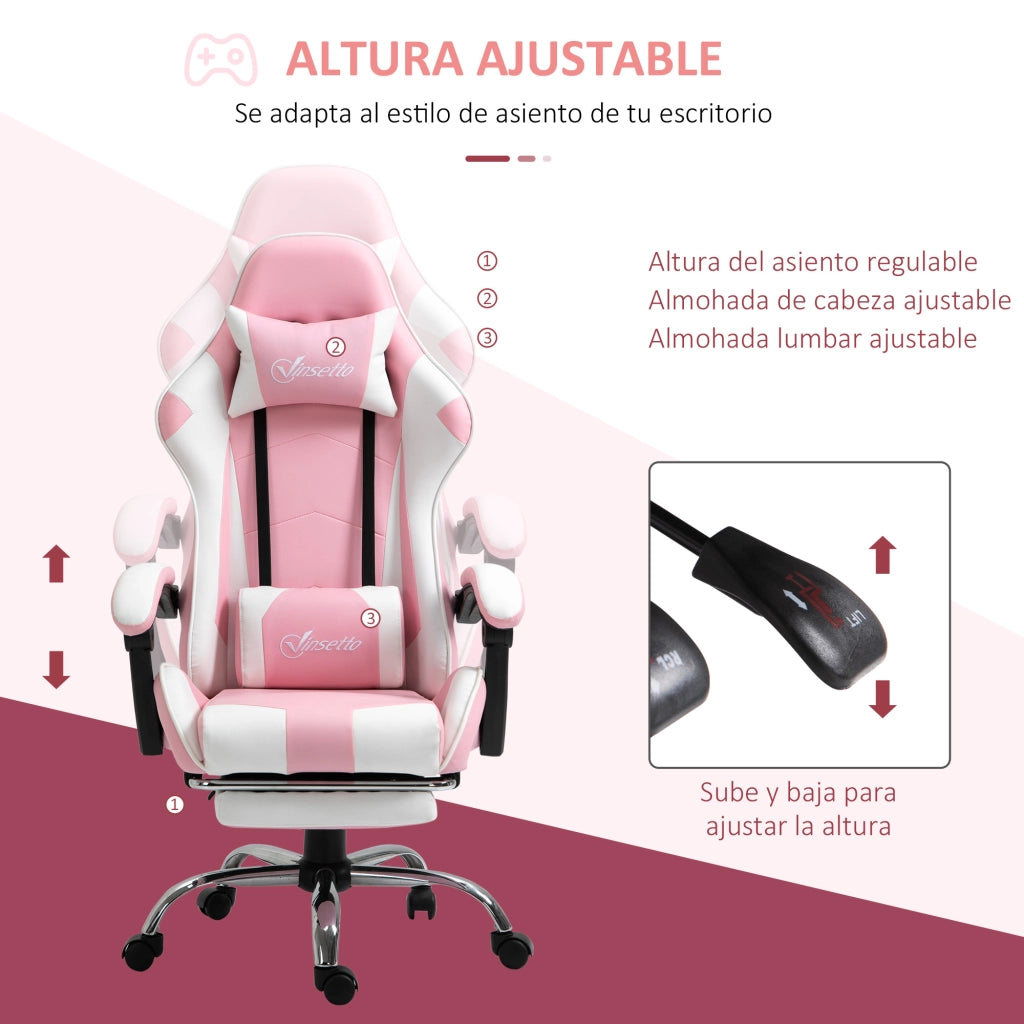 Poltrona Gaming Reclinabile con Poggiapiedi e Schienale Regolabile ¨C Zephmum ¨C Rosa 64x67x127 cm
