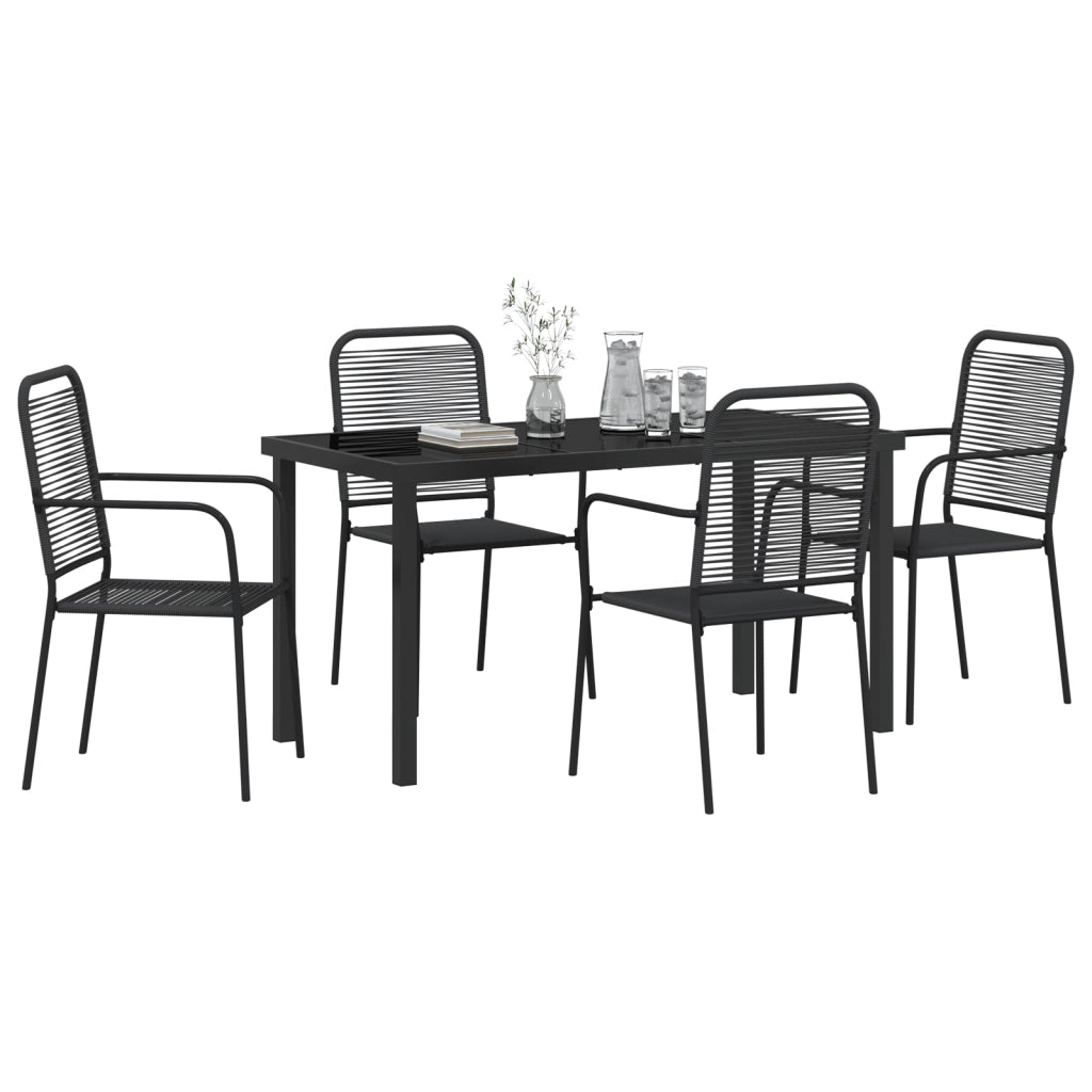 Set da Pranzo da Giardino 5 Pezzi Nero Corda di Cotone e Acciaio