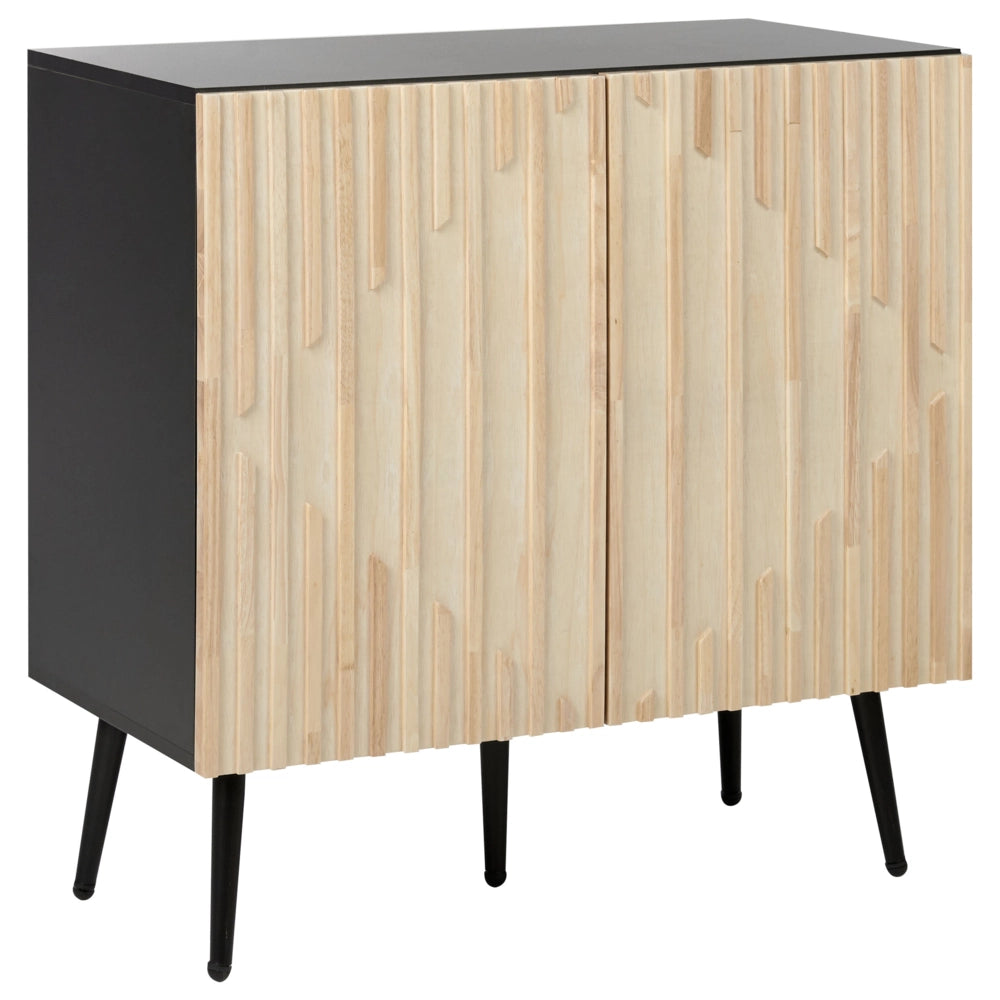 Credenza con struttura in MDF Anta in legno massiccio Porta in legno chiaro Contenitore in ferro Gambe moderne