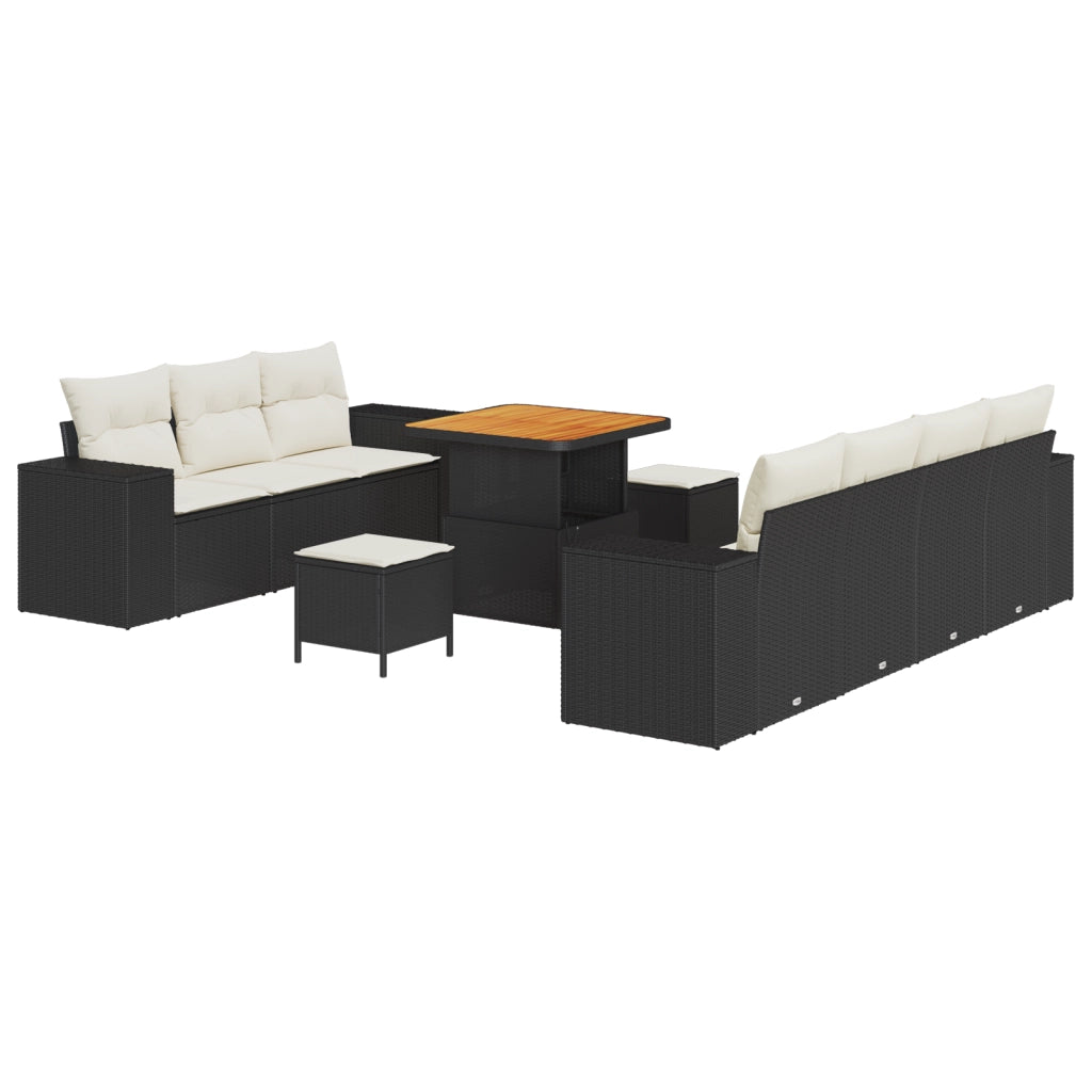 Set Divano da Giardino 10 Pezzi con Cuscini Rattan Nero Acacia