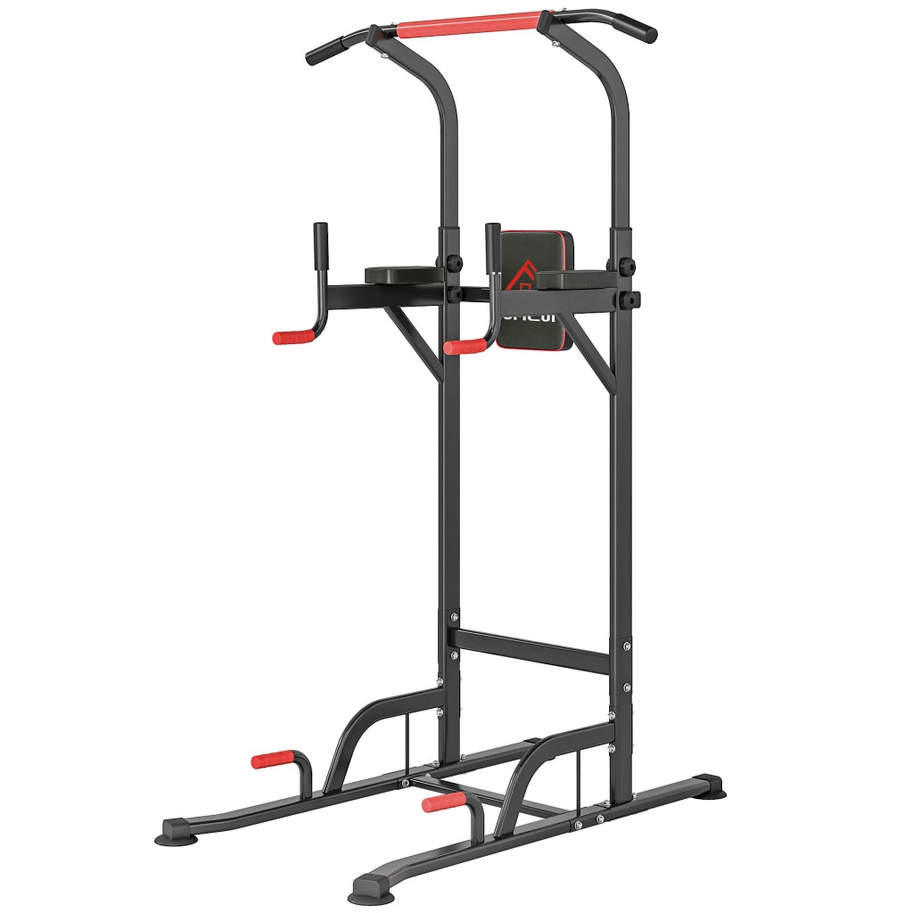 Stazione Fitness Multifunzione Power Tower ¨C Xylo ¨C Acciaio Nero Rosso 189-239cm