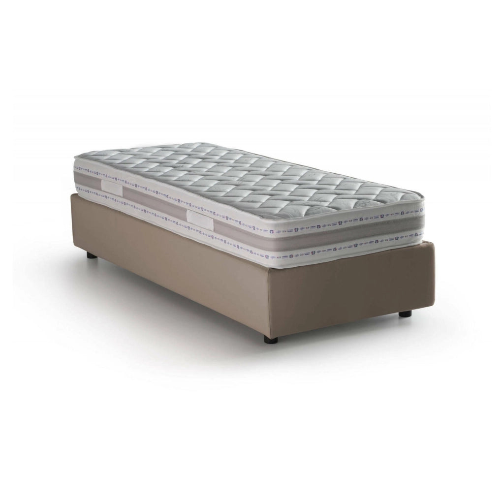 Letto singolo Abbi, Letto contenitore con rivestimento in tessuto, Made in Italy, Apertura laterale, con materasso cm 80x190 incluso, Tortora