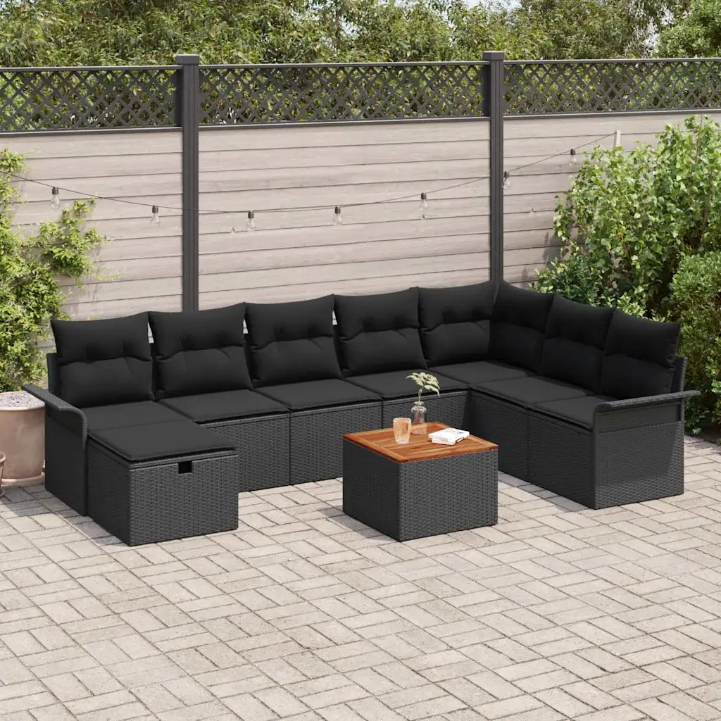 Set Divano da Giardino con cuscino 9 pcs Nero Poly Rattan 3360803