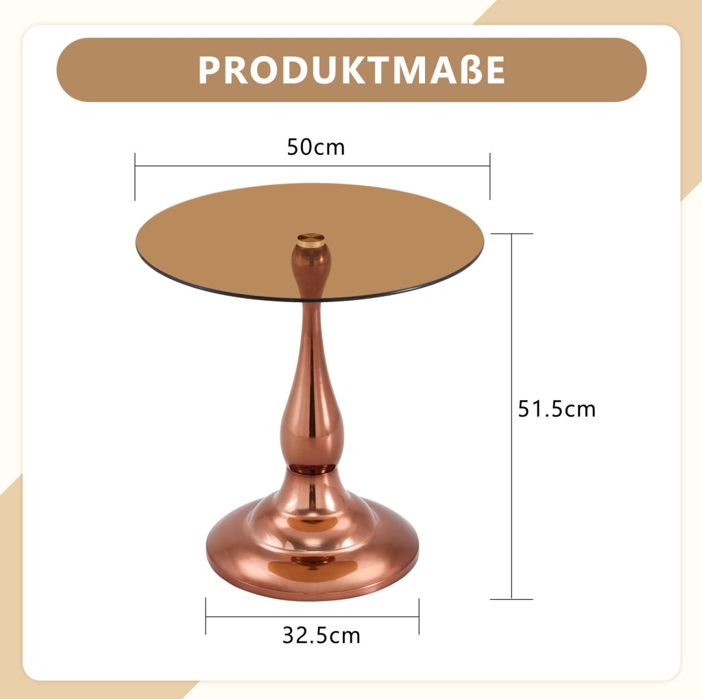 Tavolino rotondo in vetro 50x51.5 cm con base stabile in metallo marrone