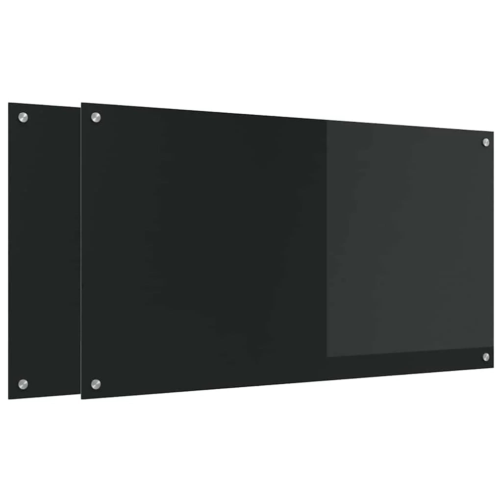 Set di 2 paraschizzi moderni per cucina 110 x 60 cm resistenti al calore facili da installare vetro nero 02_0056267