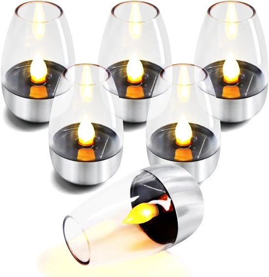 Set di 6 candele LED, alimentate da energia solare, lampioni a scintillio adatti per decorazione all'aperto resistente alle intemperie per giardino, terrazzo e balcone.