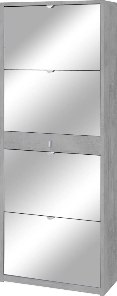 Scarpiera 4 Ante con Specchio 1 Cassetto 63x164x29 cm Cemento