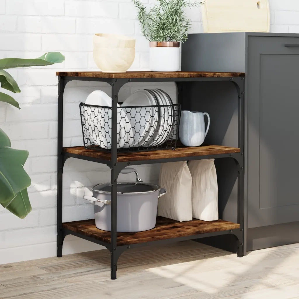 Carrello da Cucina-Scaffale per Cucina Rovere Fumo 60x41x76 cm in Legno Multistrato