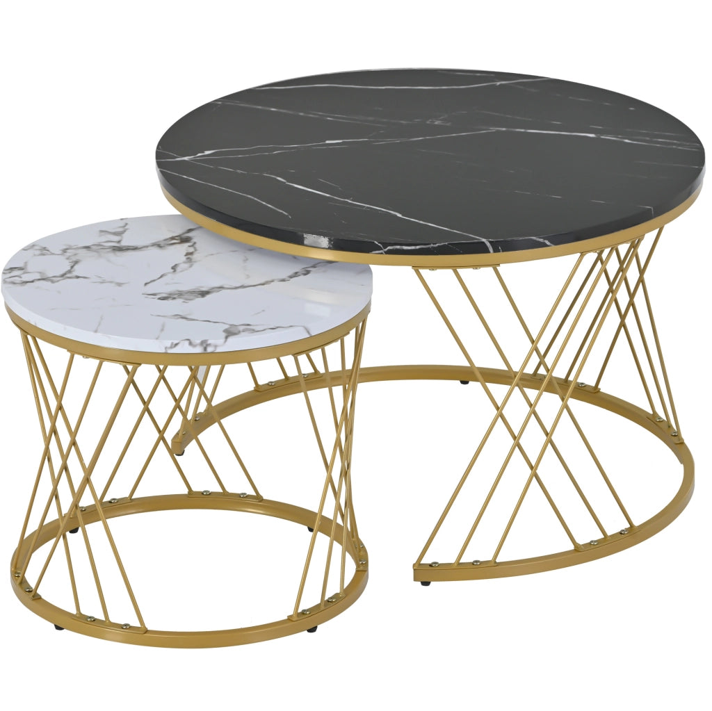 Set di 2 tavolini da caffè 70x70x45 cm e 45x45x40 cm impilabili in MDF nero