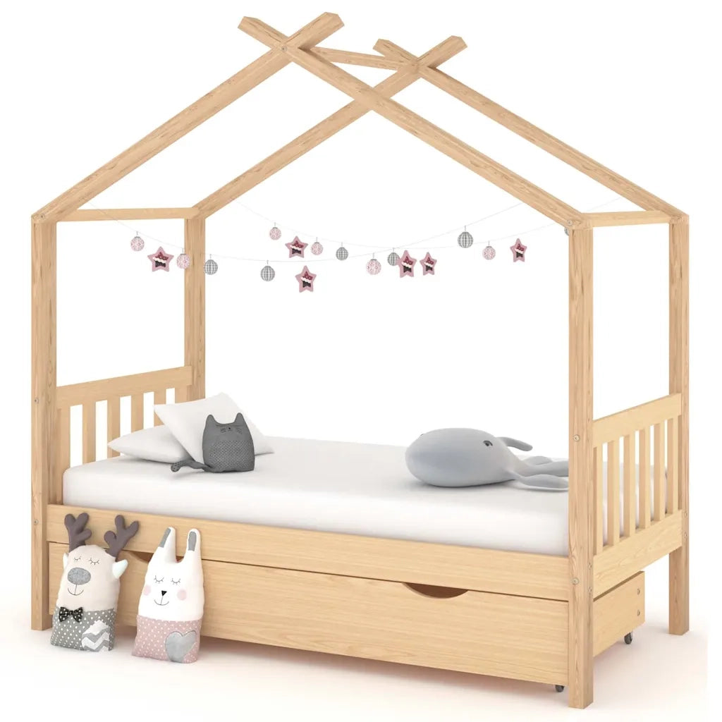 Giroletto per Bambini con Cassetto Legno Massello Pino 80x160cm 322146