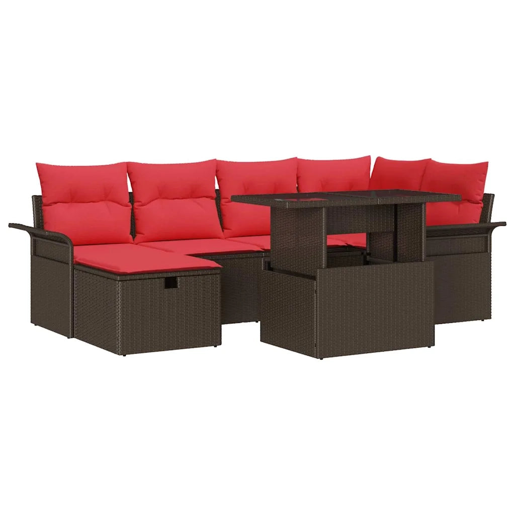 Set Divano da Giardino con cuscino 7 pcs Marrone Poly Rattan