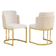 Set di 2 sedie da pranzo con doppio schienale e seduta imbottita per sala da pranzo in chenille beige e oro