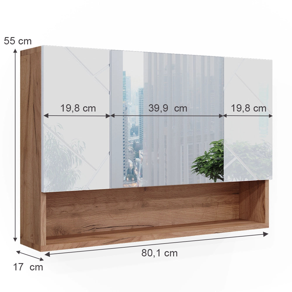 Vicco Specchio contenitore bagno Bianco lucido/oro power oak 17 x 55 cm