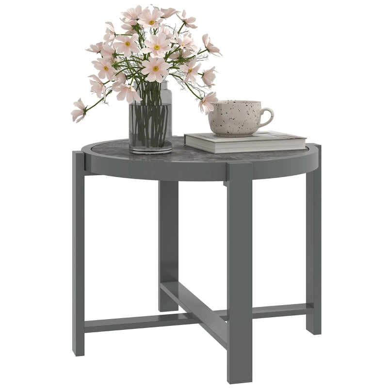 Tavolino da Caff¨¨ Rotondo ¨C MINIMAL ¨C Effetto Marmo, Alluminio, Grigio