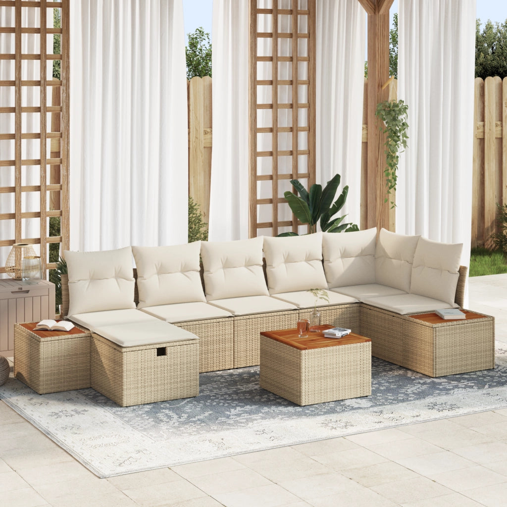 Set divano da giardino  da 8 pezzi con cuscini in rattan polyrattan beige
