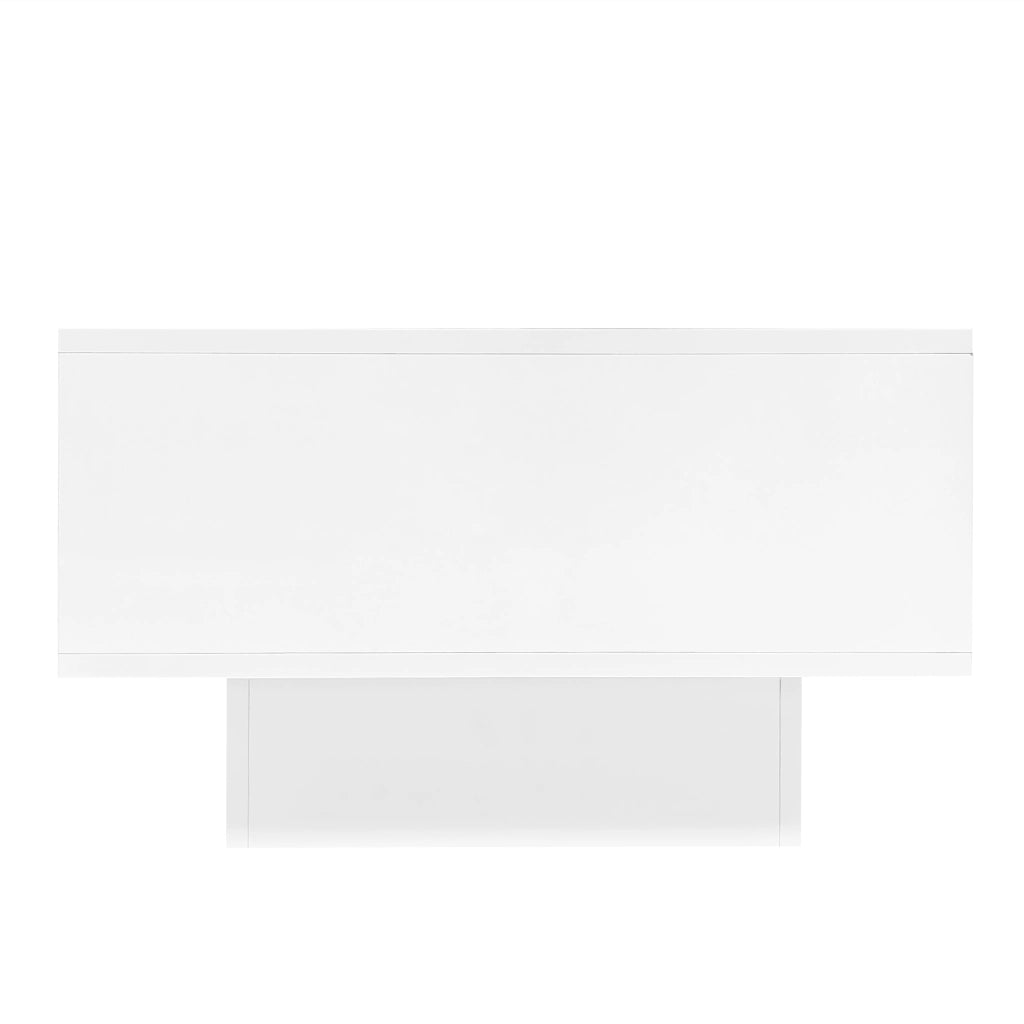 Tavolino da caffè 115x55x34 cm; LED integrata e 2 cassetti; finitura lucida; truciolare bianco