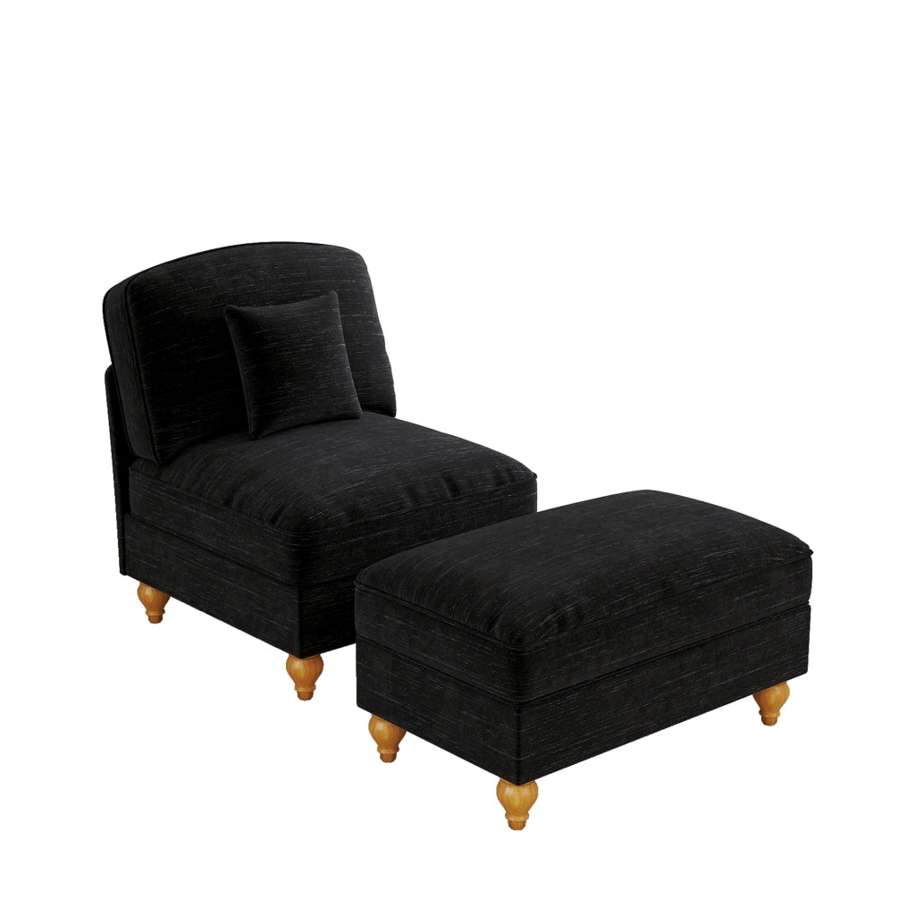 Poltrona relax con pouf e gonna rimovibile - schienale imbottito - in chenille nera