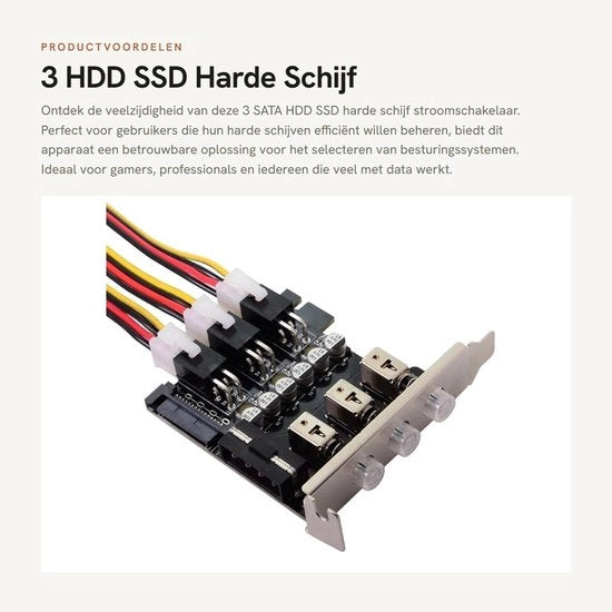 Scherm di Hard Disk 3-Modulo - Gestione Disco Rigido - Cavo di Alimentazione 4-Polari a SATA - 60 cm - Supporto ATX - Sistema Sostenibile - Interruttore Disco Rigido