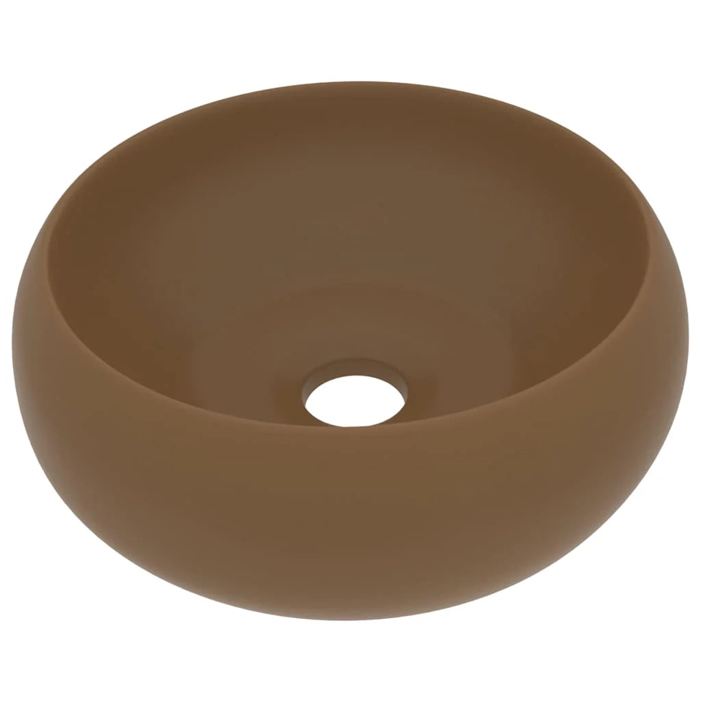 Lavabo rotondo di lusso da appoggio WC lavabo bagno cucina guardaroba interno casa 40x15 cm ceramica crema opaca 02_0002749