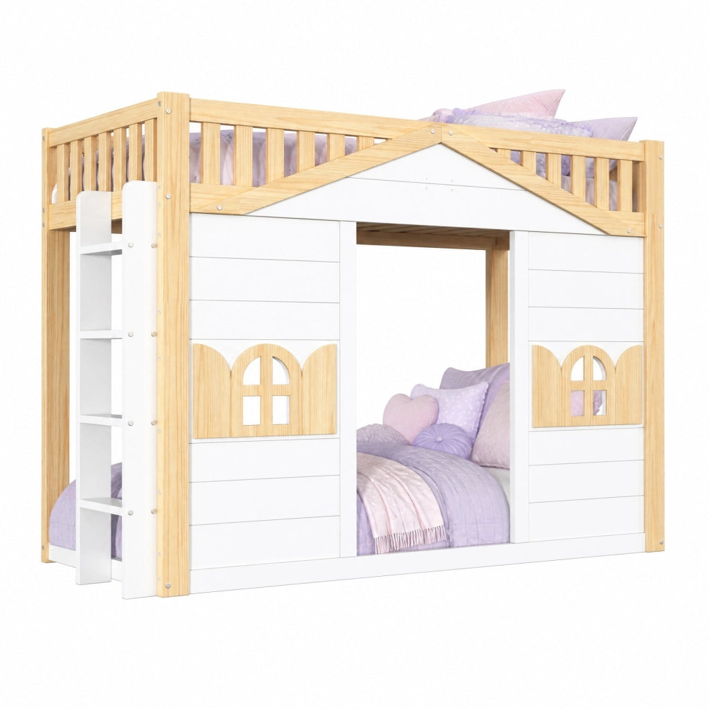 Letto a soppalco per bambini 90x200 cm in legno di pino e MDF; bianco