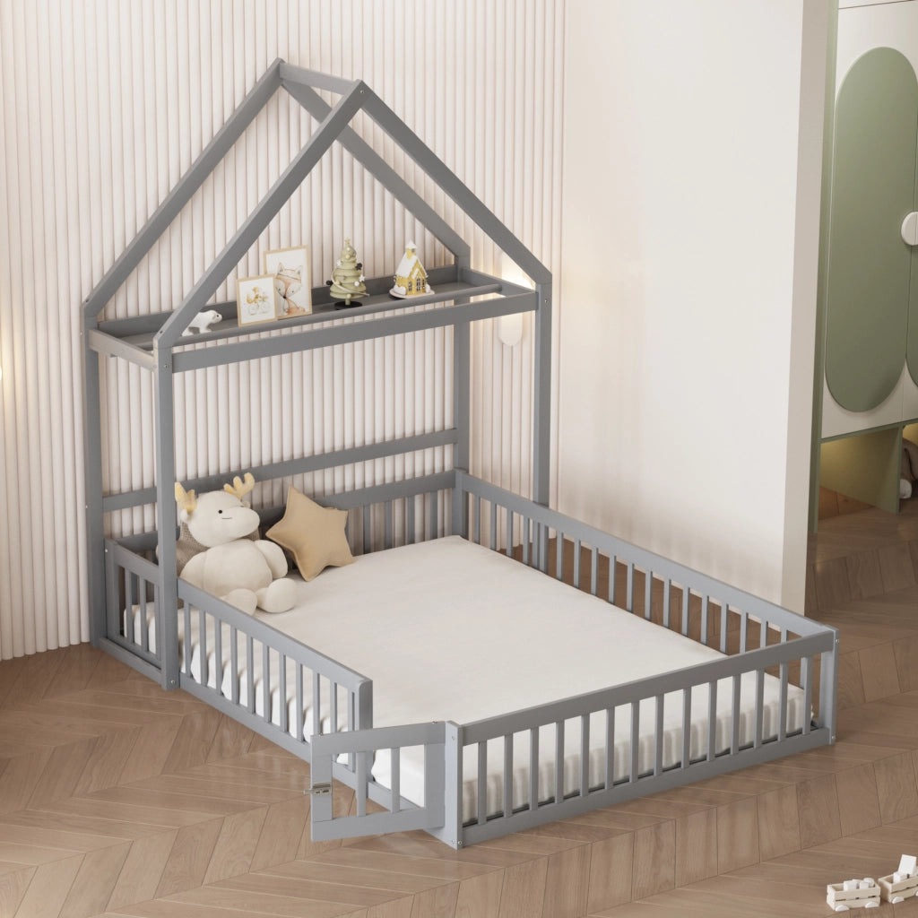 Letto per bambini grigio con funzione contenitore e rete a doghe in legno massello 140x200 cm