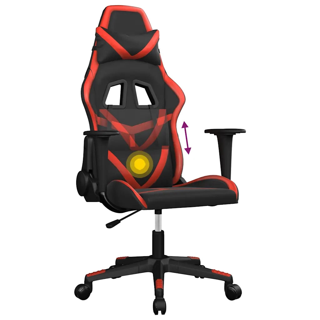 vidaXL Sedia da Gaming Massaggiante Rosso e Nero in Similpelle