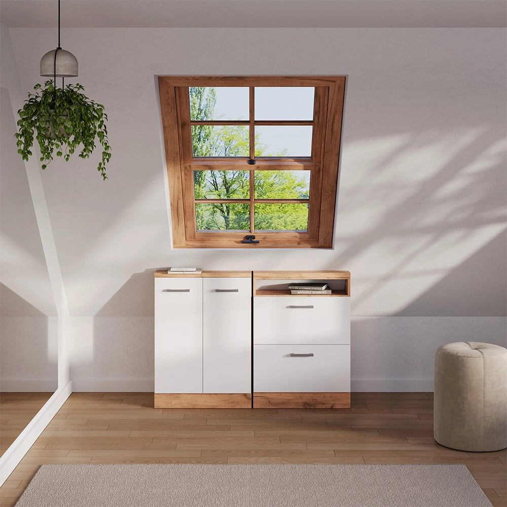 Mobile sottotetto Rion Bianco lucido/Rovere dorato con 2 cassetti Vicco