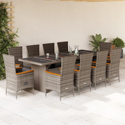 Set da Pranzo da Giardino 11pz con Cuscini in Polyrattan Grigio 3277561