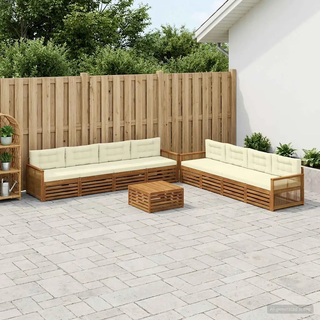 Set di divani da esterno con cuscino 9 pcs Naturale e Crema